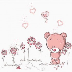 Pink Bear and Flower Wall Sticker